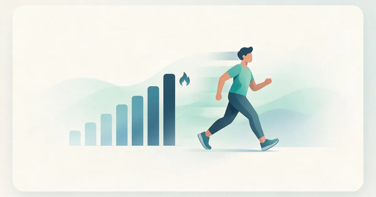 Illustration of calories burned walking, showing a walker beside an ascending calorie bar chart