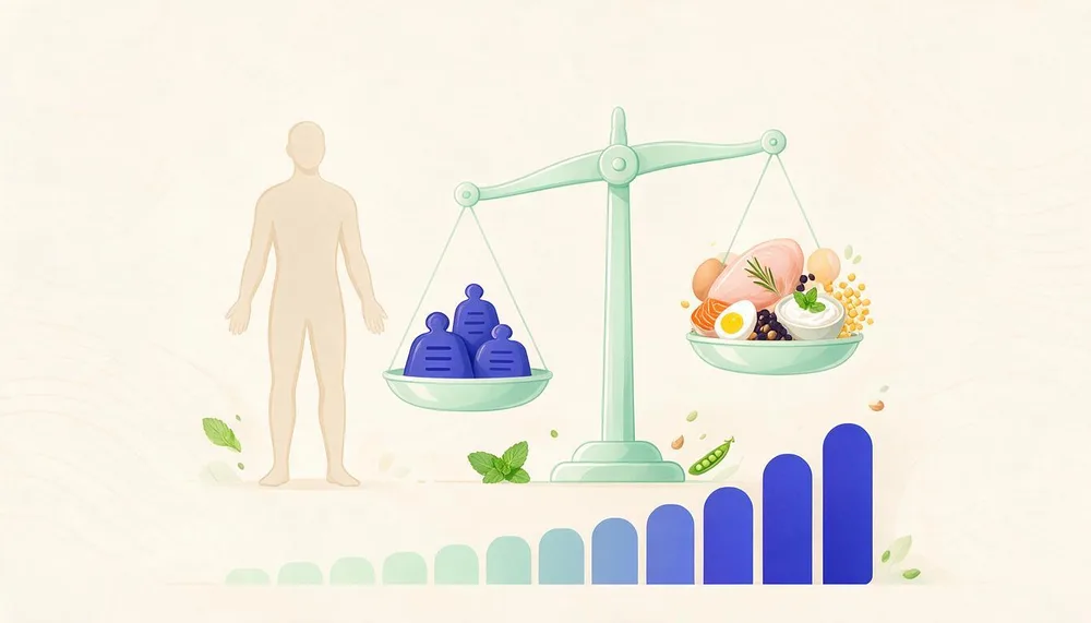 How much protein per day to build muscle matched to bodyweight on a balance scale