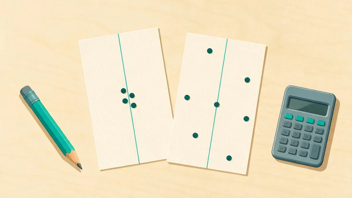 Two data sets with the same mean but different spread, shown as a tight dot plot next to a scattered one
