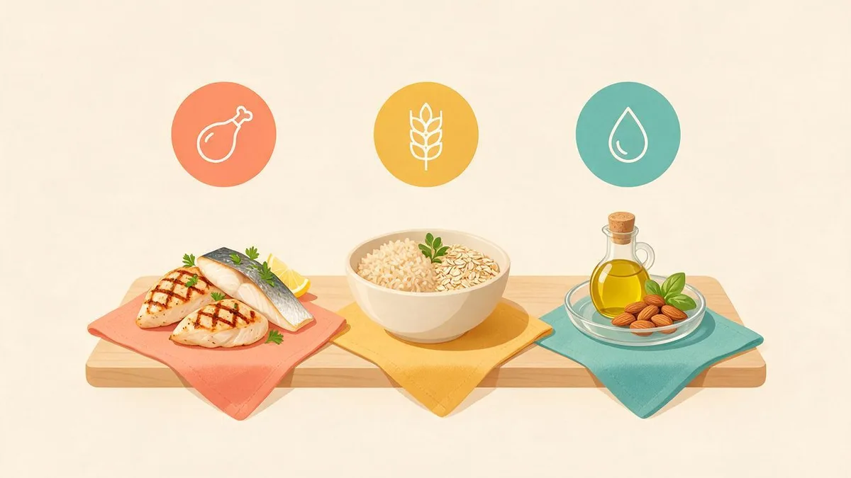 How to count macros shown as protein, carb, and fat gram targets on a balanced plate