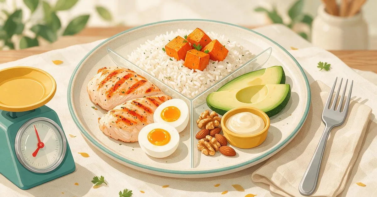 How to count macros shown as a plate split into protein, carbs, and fat with gram labels