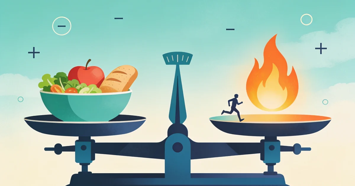 What is a calorie deficit: a balance scale weighing calories eaten against calories burned